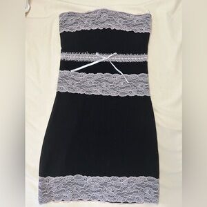 Black and pink lace strapless mini Dress
